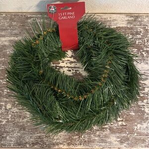 Festive Green Pine Garland with Gold Accents